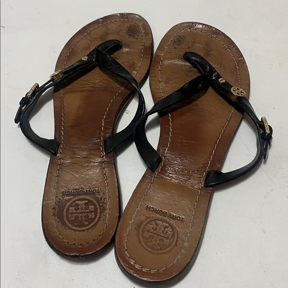 Tory Burch Black and Brown Leather Flip-Flops Sz 8 Women - Picture 3 of 7